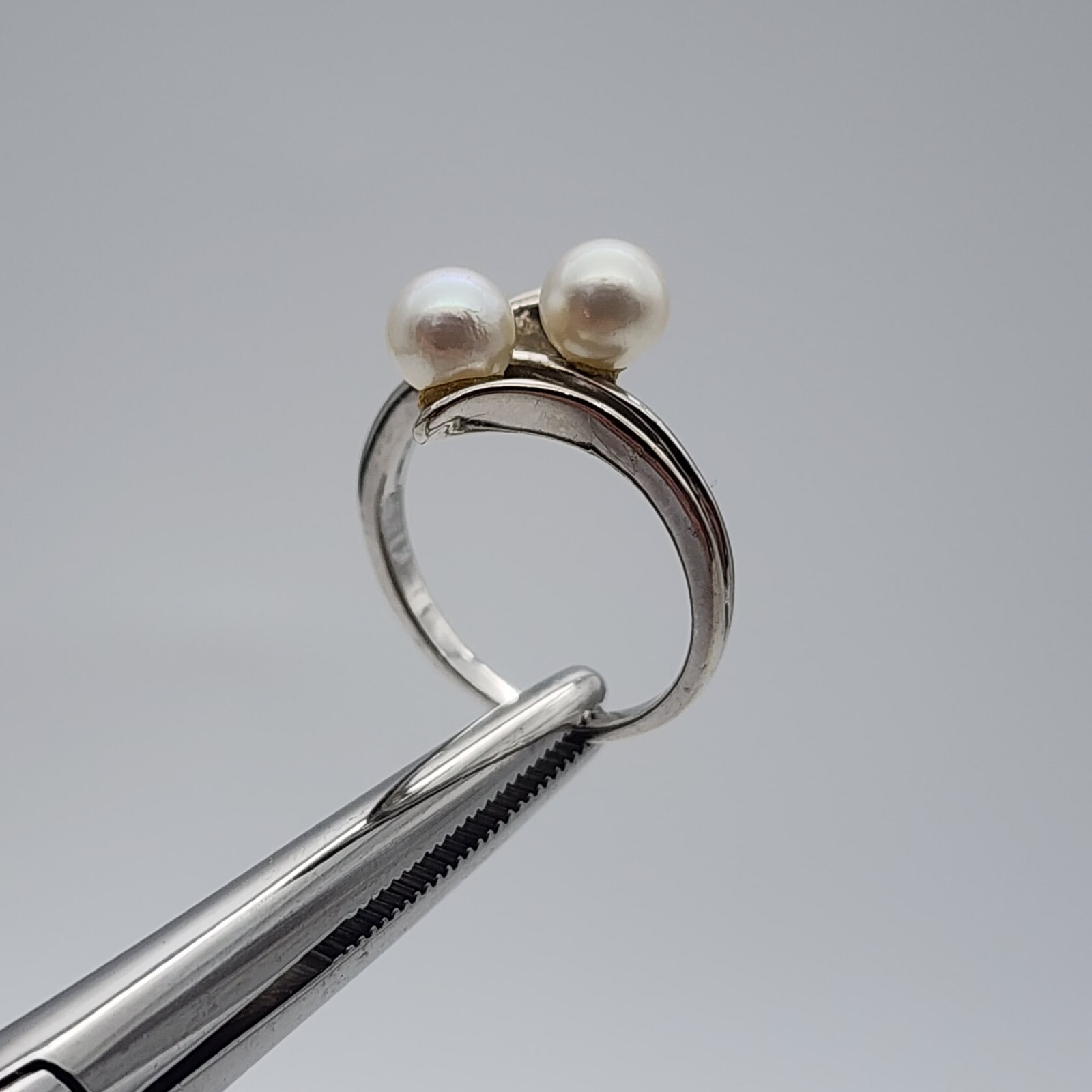 Vintage Skal 14k White Gold – Double 5.3 mm Pearl Ring – Size 4 1/8