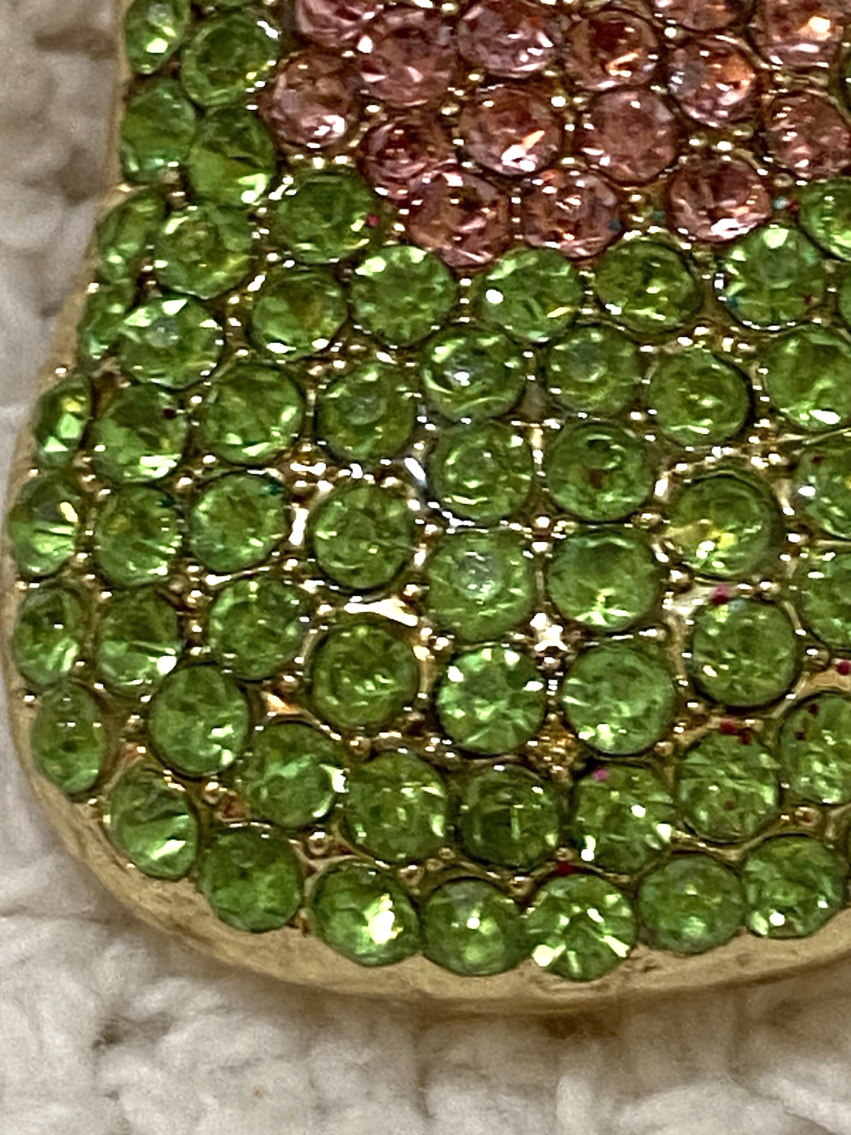 Vintage Pear Shape Pink And Green Rhinestone Gold Tone Brooch
