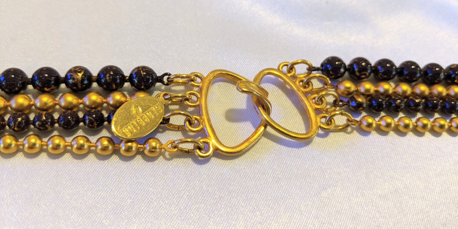 Vintage GEORGIOU Layered Beaded 4-Strand Necklace 27″ Purple/Brown w/ Gold Heavy