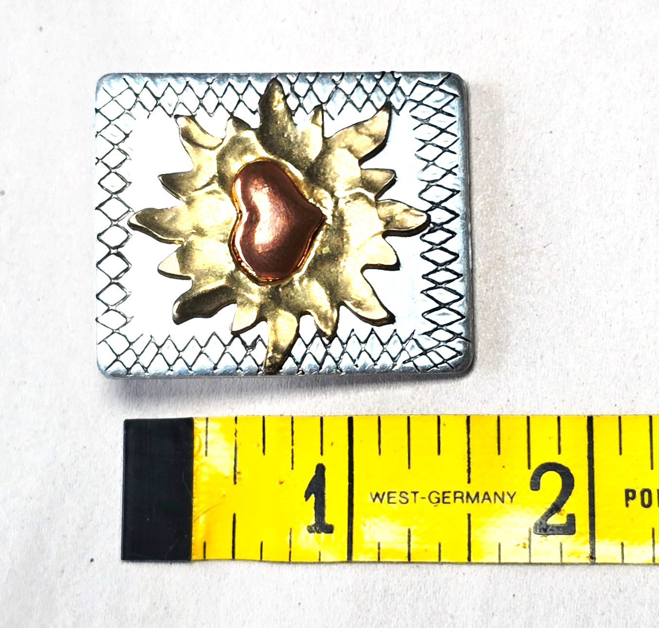 Vintage Handcrafted Sunburst Heart Brooch Mixed Metal Safety Bar Clasp