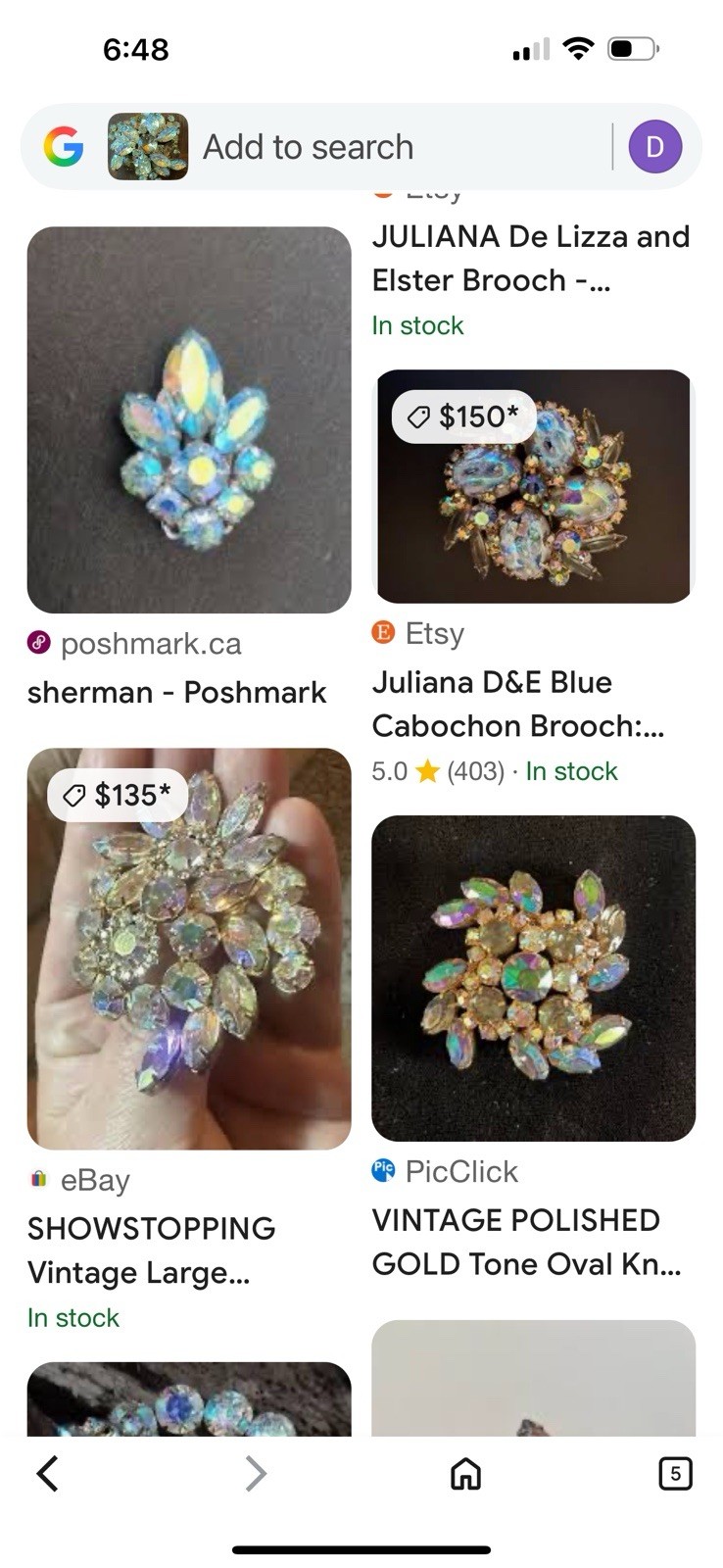 JULIANA D&E Gold Tone Cluster Prong Set Marquise Molded Stones Vintage Brooch