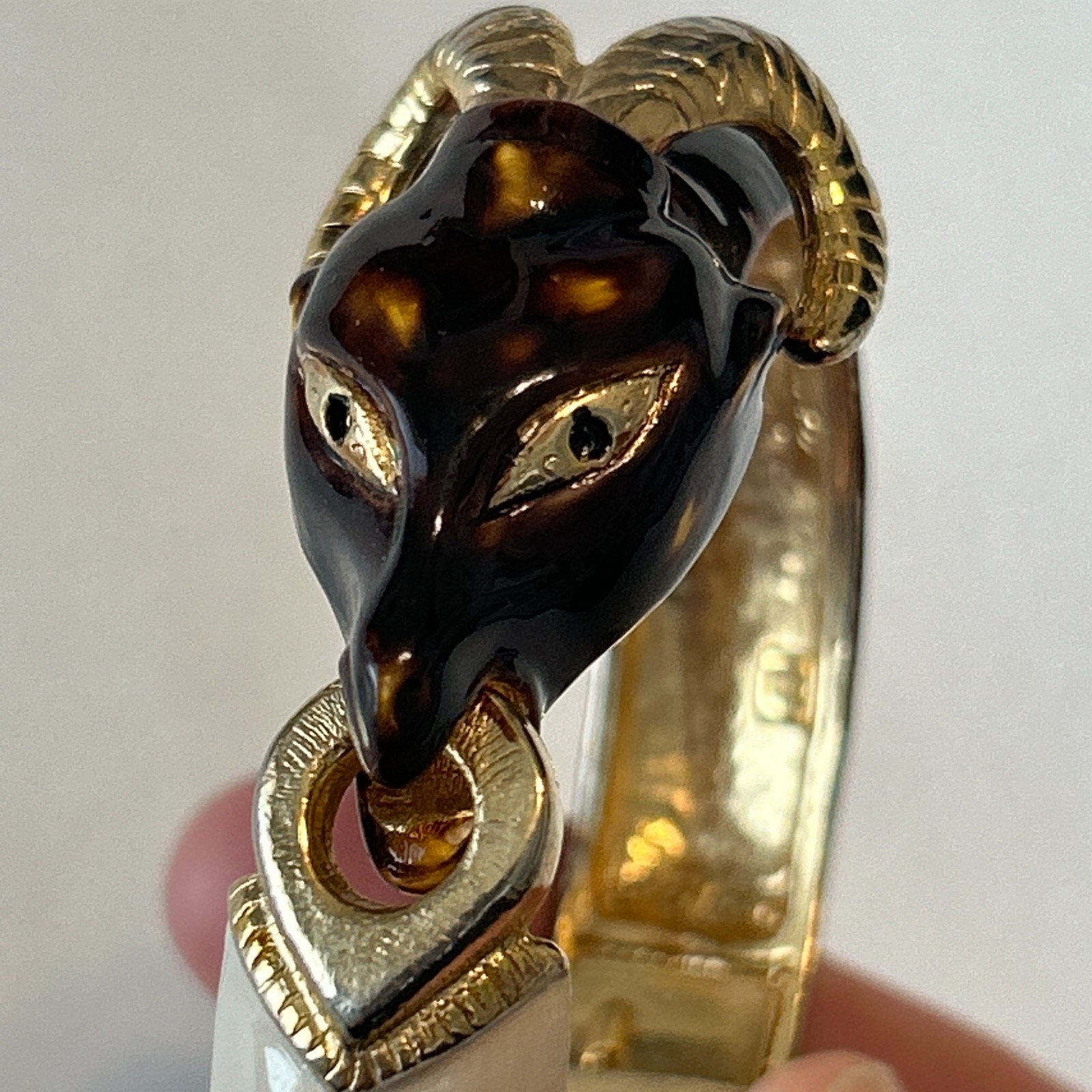 Vintage Original by Robert Ram Head Enamel Hinged Clamper Bracelet Aries Signed
