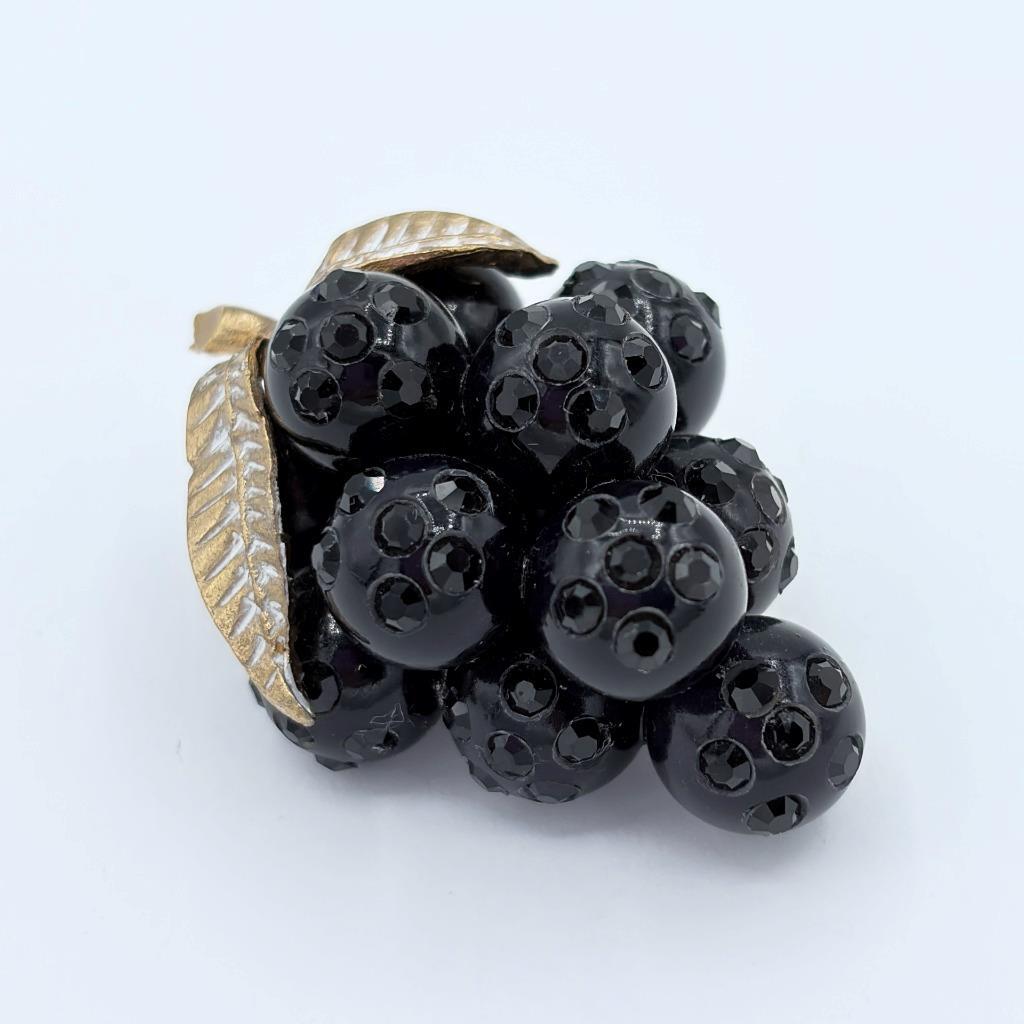 Vintage Austrian Austria 1940’s Forbidden Fruit Large Bunch of Black Grapes Pin