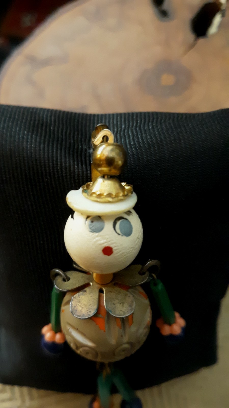 Antique Articulating Beaded Doll Puppet Person Figure Glass Brooch Ornament