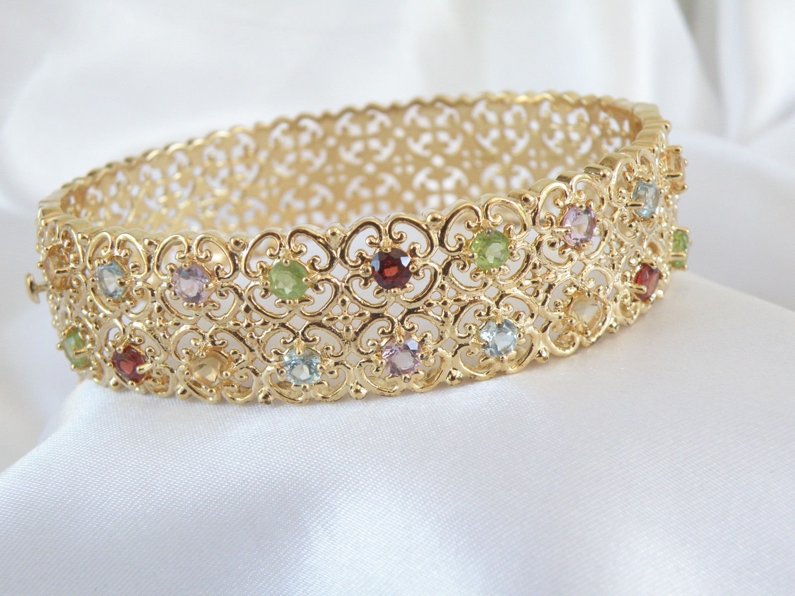 Sterling Silver 925 Gold on Natural Gemstone Statement Bracelet