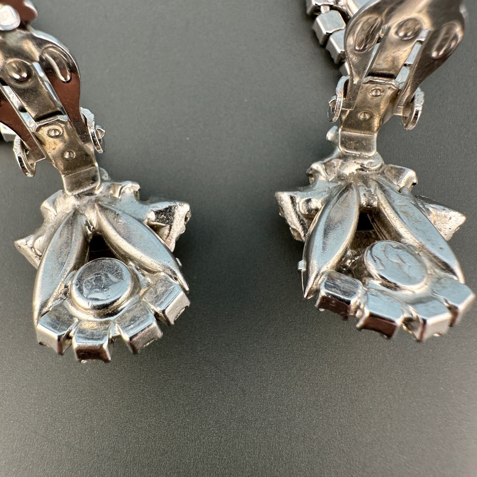 Vintage Rhinestone Earrings Chandelier Drop Clip On Statement Bridal Art Deco