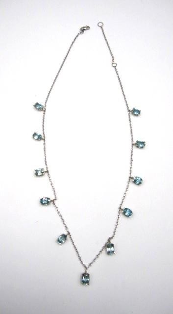 14K White Gold & Swiss Blue Topaz Drop Station Necklace 16″-18″ by Royal Chain
