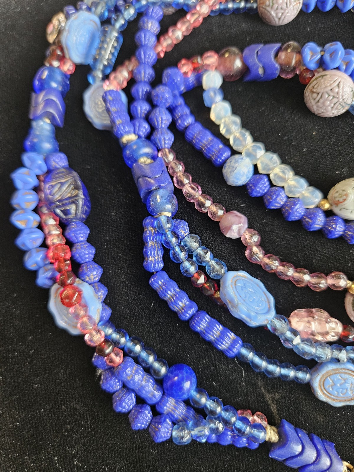 ANTIQUE NEIGER 1920s ART Deco BLUE GLASS BEAD Necklace