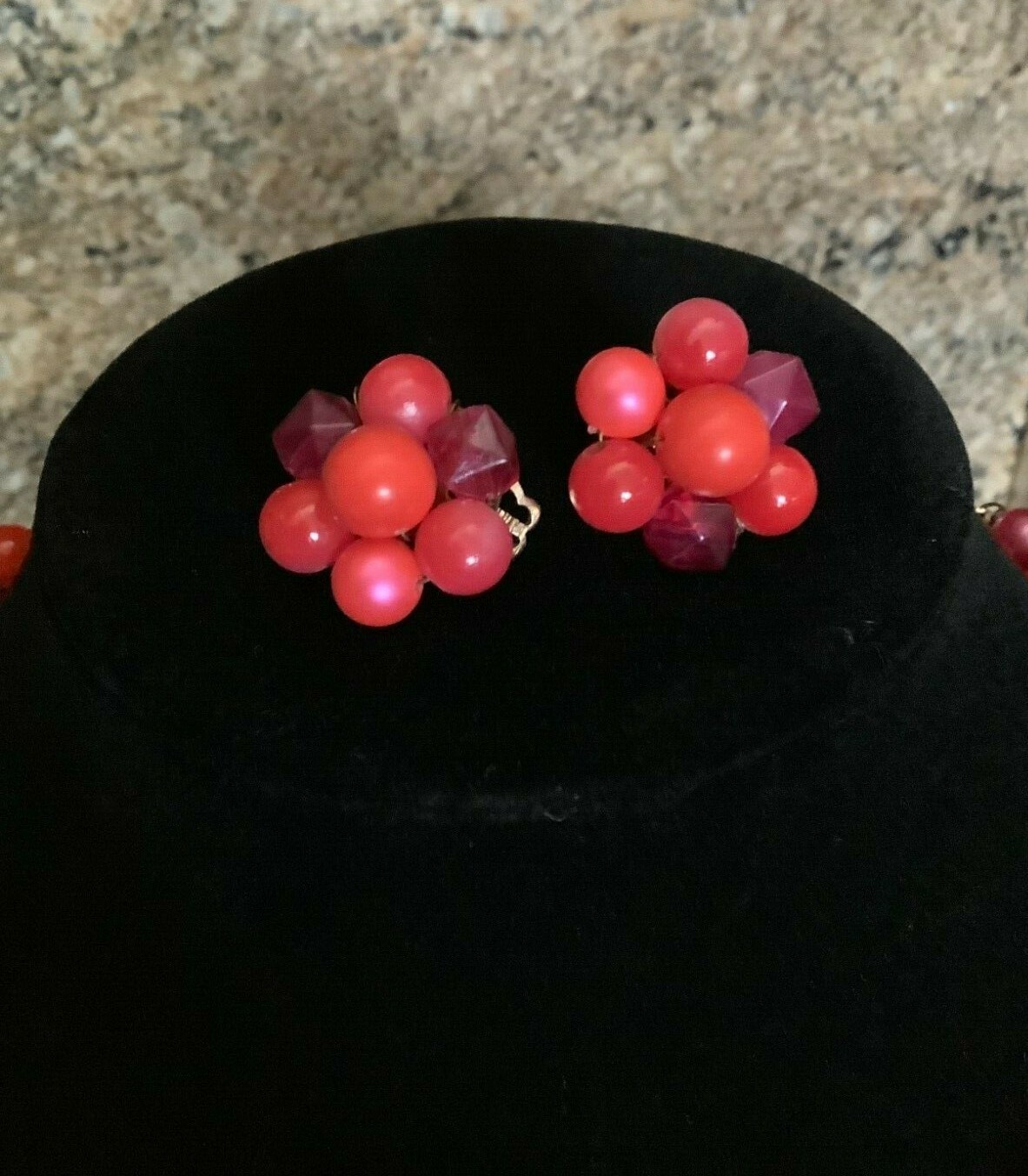 Triple Strand Vintage Pink Beads, Different shapes and tones