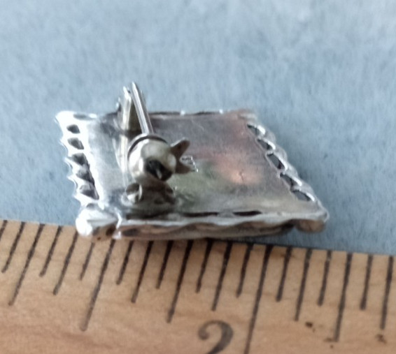 ANTIQUE Abalone Paua Shell Sterling Silver Twisted Bezel Set Brooch Pin