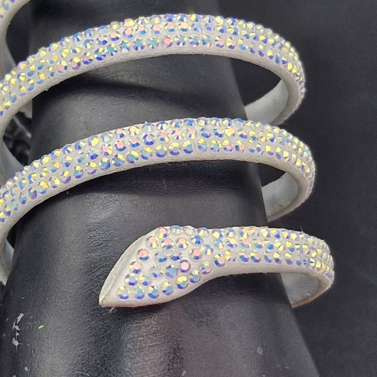 Rene Caovilla Italy White Cleo Snake Wrap Bracelet Leather Rhinestones