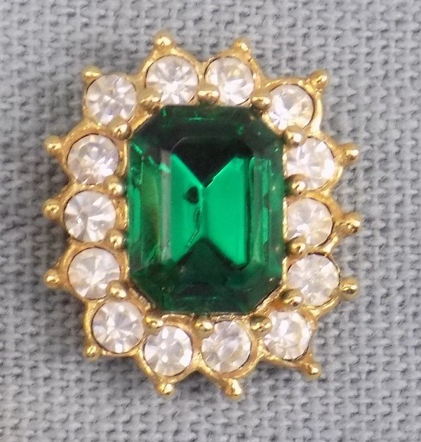 Emerald Green & Clear CZ Roman Signed Pendant & Pierced Earrings Set Rhinestone