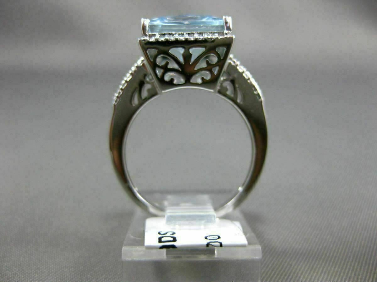 ESTATE LARGE 5.27CT AAA BLUE TOPAZ 14KT WHITE GOLD SQUARE HALO FILIGREE FUN RING