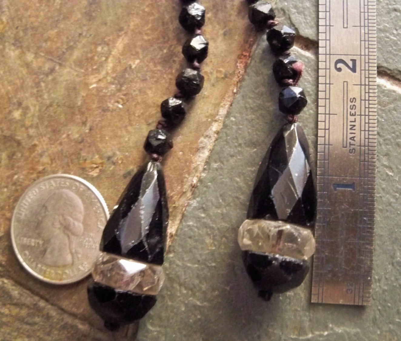 RARE Large CUT VINTAGE vauxhall NECKLACE art deco long lariat tassel CZECH bead