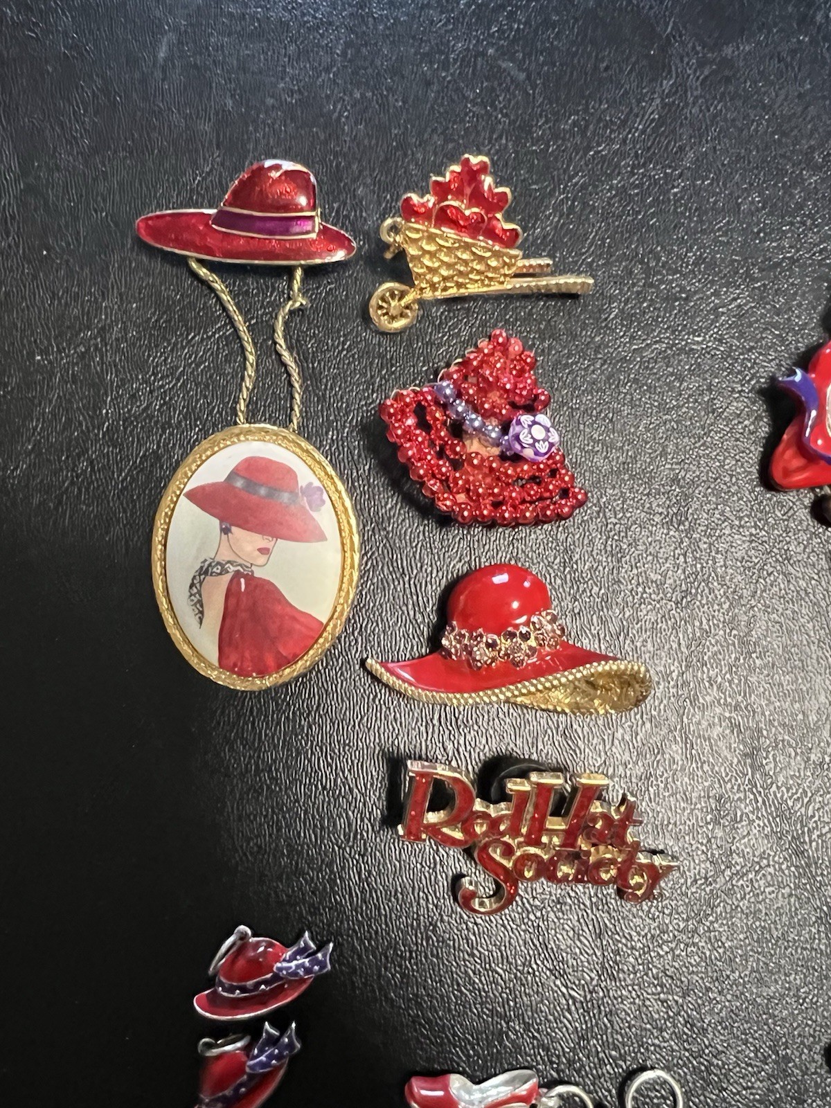 Red Hat Society Jewelry Lot Of 54 Brooches Bracelets Watch Necklaces Charms Box