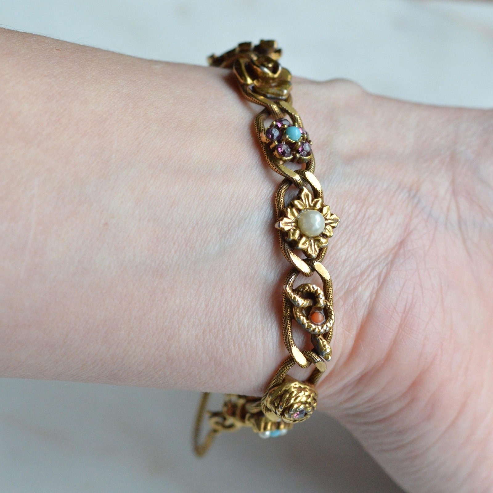 Vintage Signed Goldette N.Y. Victorian Revival Slide Bracelet