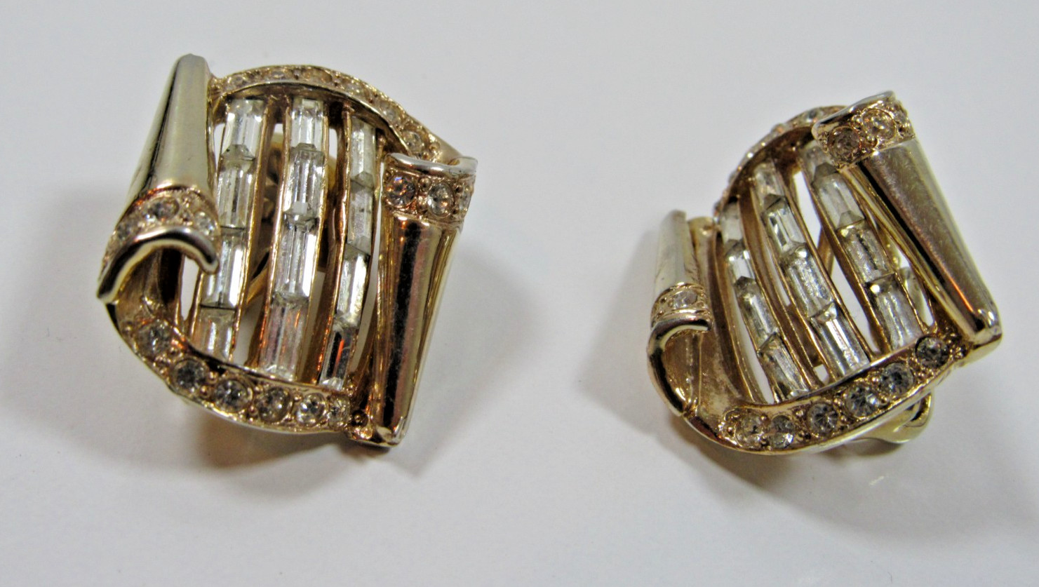 Vintage Earrings Gold Tone Dimond Estate Jewelry Costume Jewelry #J
