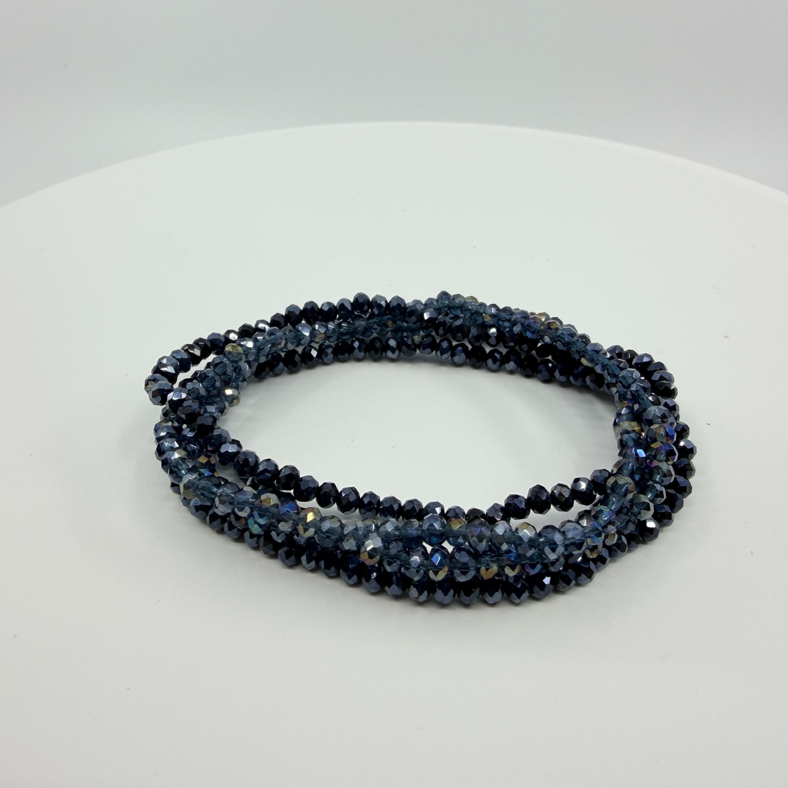 Vintage Navy Blue Crystal Beaded Multi Strand Wrap Bracelet Minimalist Boho Y2K