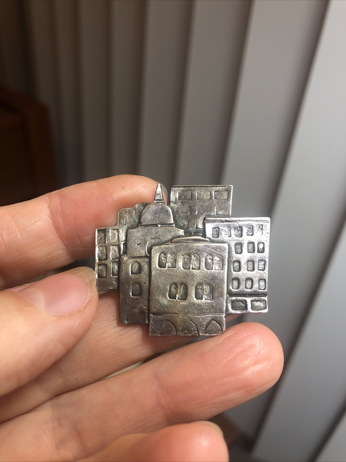 Vintage Signed 925 Sterling Silver City Cityscape Buildings Pin 9.8g