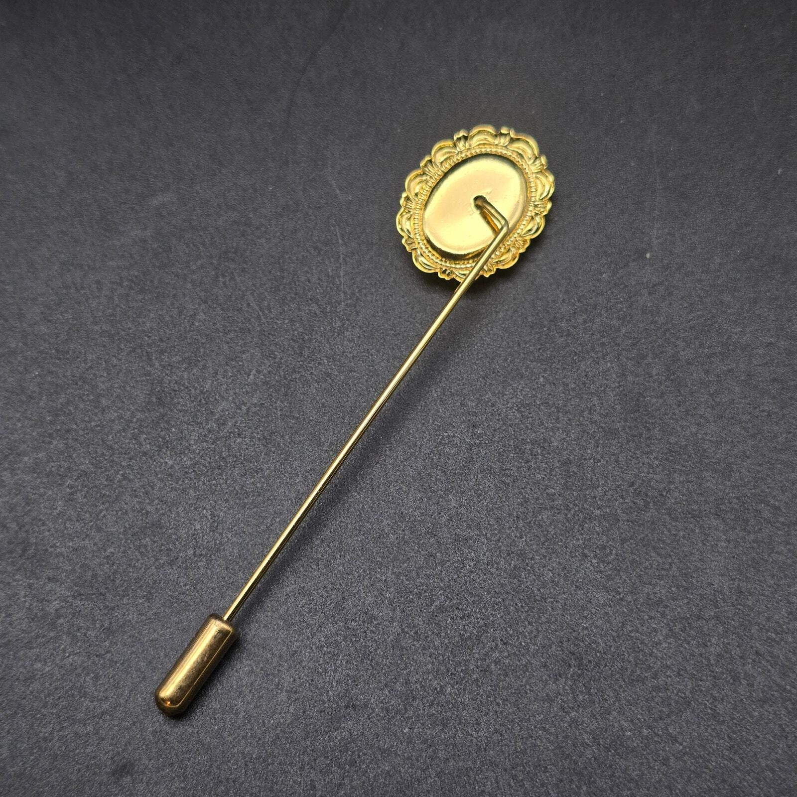 Vintage Cameo Stick Pin Gold Tone Orange Cream Lady Face