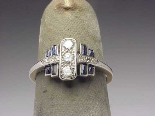 Art Deco 3.20 Ct Diamond & Sapphire Vintage Engagement Ring 925 Sterling Silver
