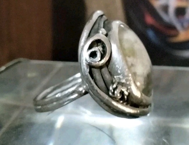 VTG Sterling Silver Arts & Crafts Ring Wire Rimmed Lodolite Phantom Quartz SZ10