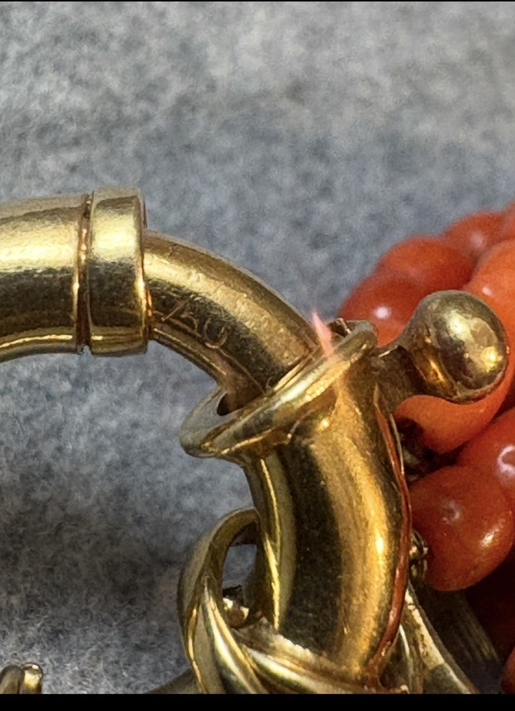 Vintage 18k Gold Multi Strand Coral Necklace Statement Chunky European 17”