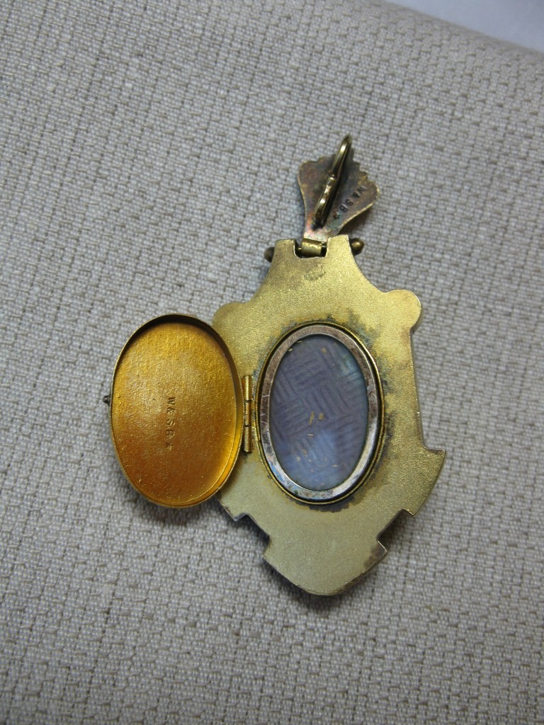 Picture Locket Antique Wedding Jewelry Etruscan GF Pearl c1880 W & SB
