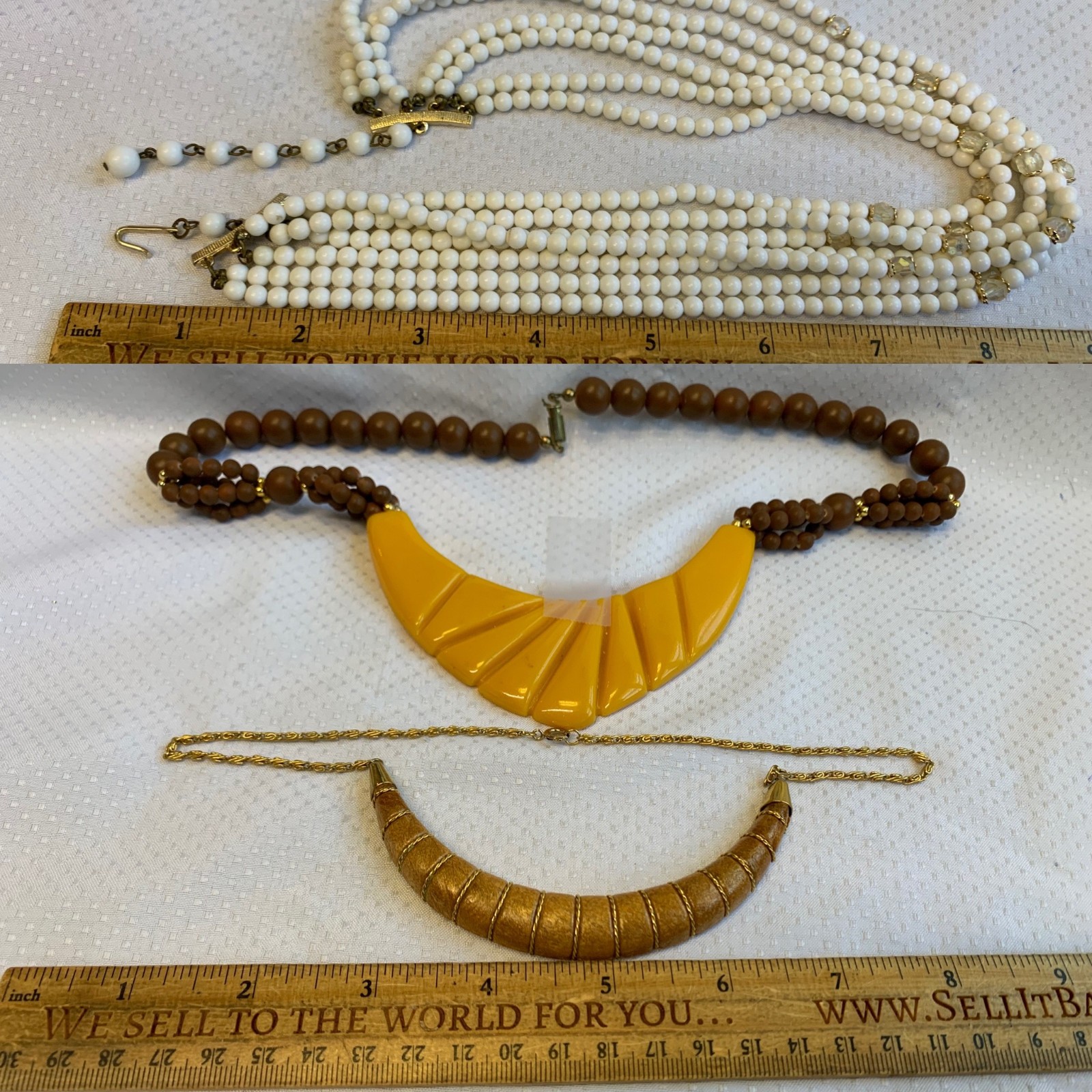 Vtg Costume Jewelry Lot Mid Century Modern Natural Earthtones Wood Faux Coral