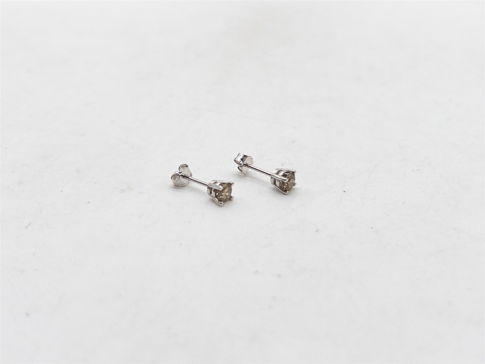 NEW $2000 1ct Si1 Natural Champagne ROUND Diamond 14k White Gold STUD Earrings