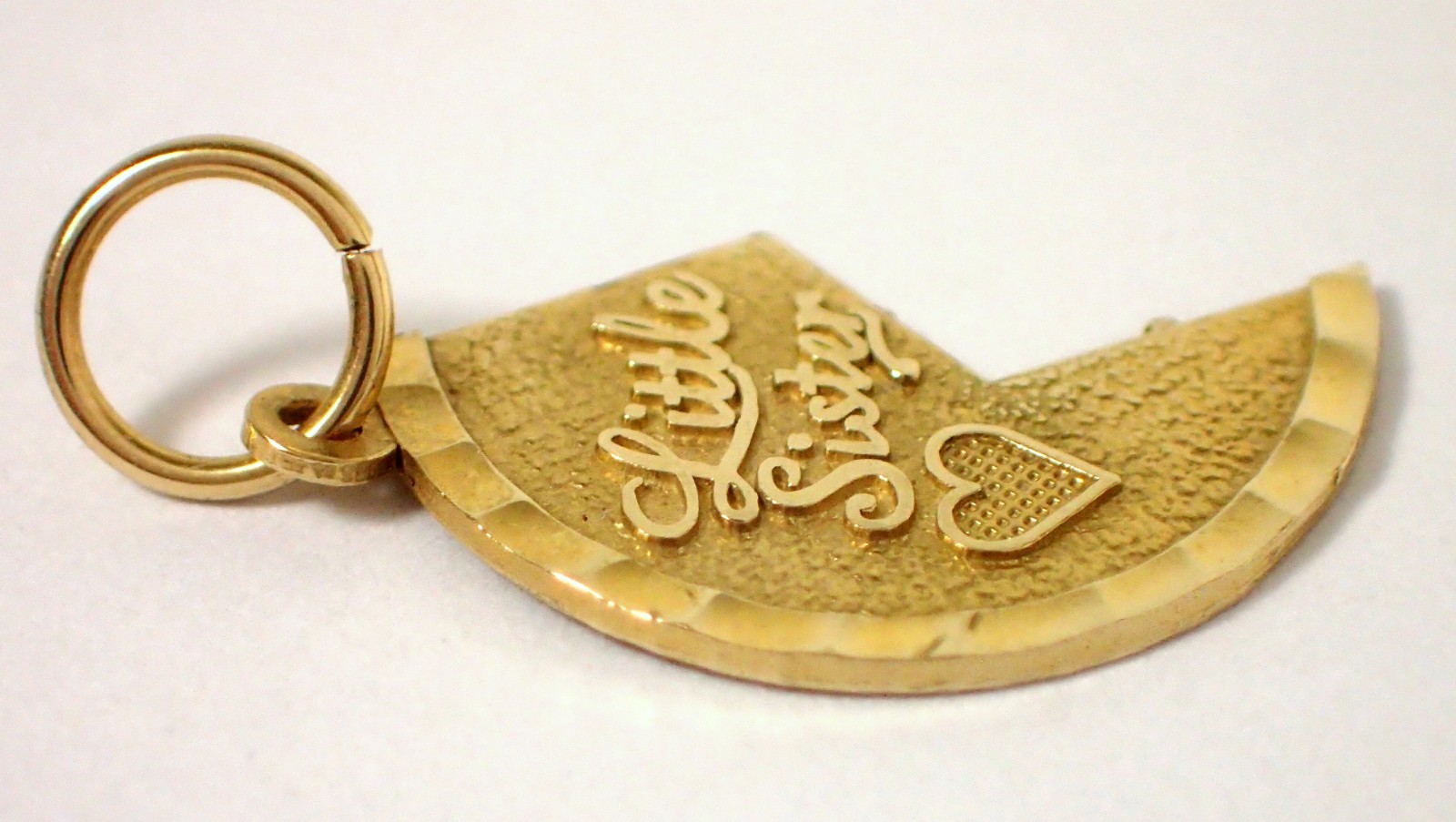 Vtg .8g SOLID 14k Yellow Gold LITTLE SISTER Half Big Sister Heart Charm Pendant