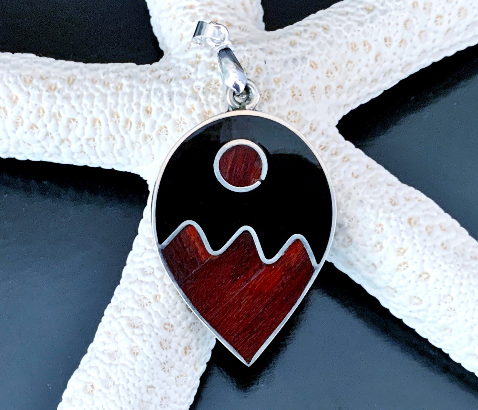 Vintage Modernist Sterling Pendant Silver 925 Onyx Artisan Bold