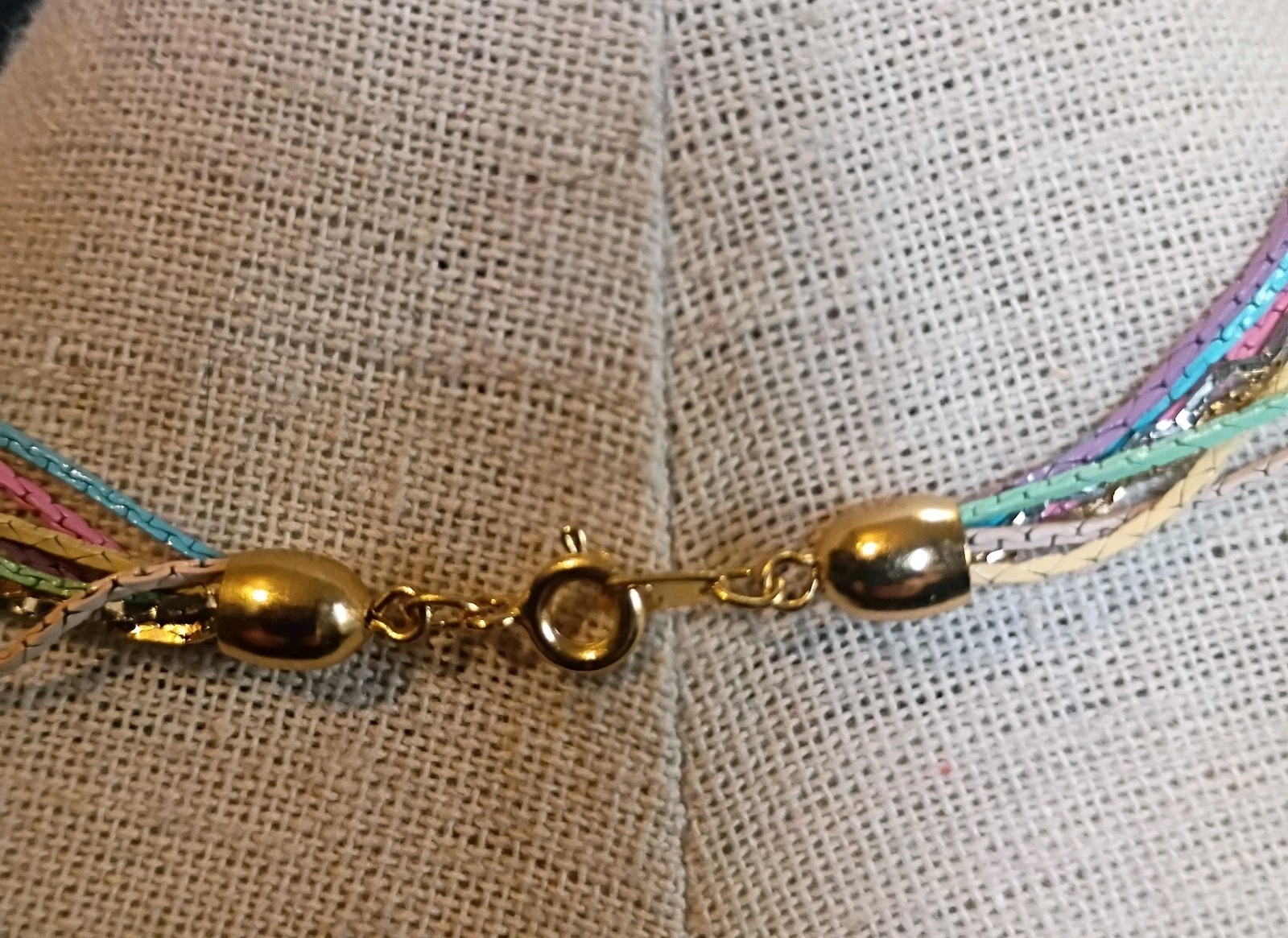 Vintage Enameled Multi Color 8 Strand 18″ Necklace Pastel And Gold Tone
