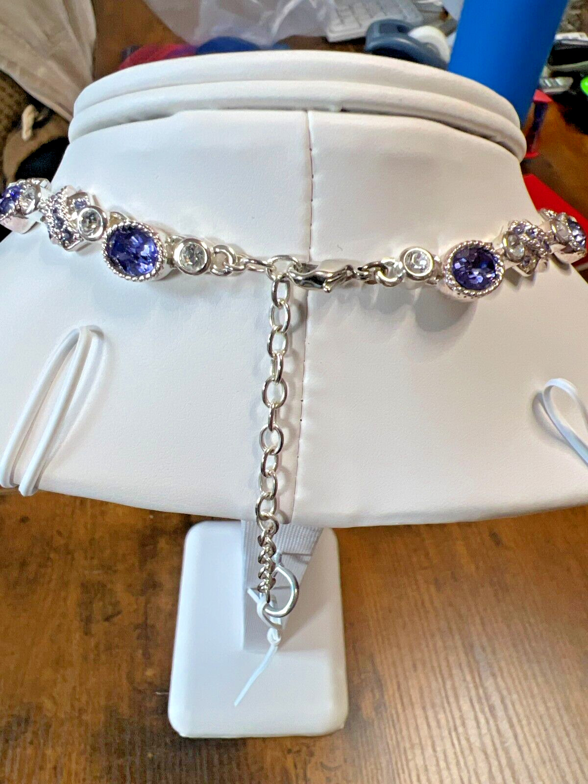 VTG Monet 15-17″ Statement Necklace Lavender & Clear Rhinestones, Velvet Case VG