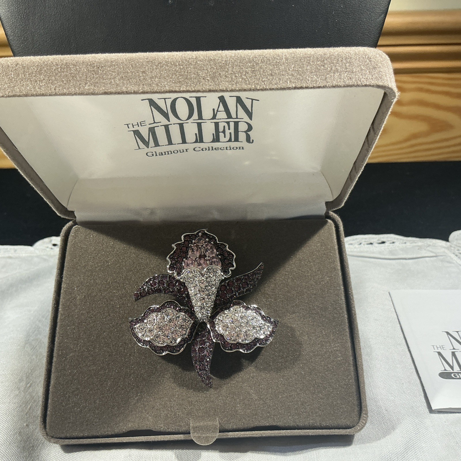 Nolan Miller QVC Mythical Orchid Pin Brooch Violet Purple Crystal Rhinestone NIB