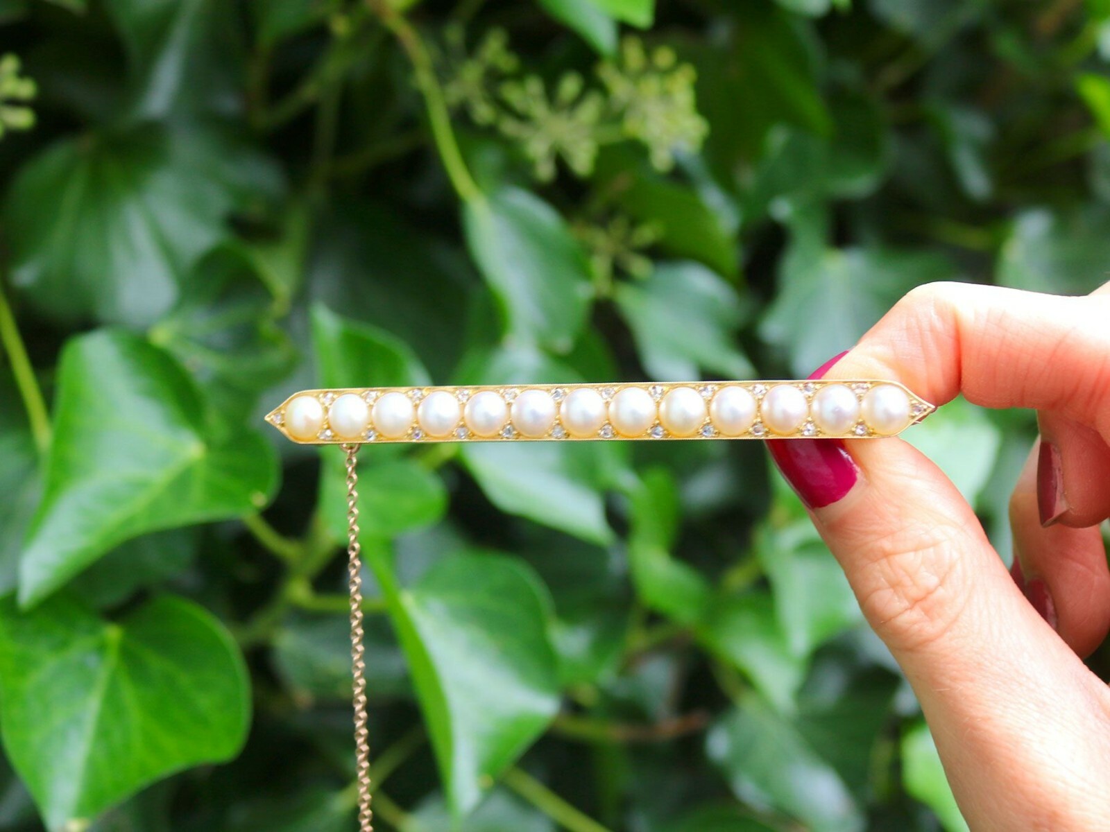 Natural Pearl and 0.78ct Diamond, 18ct Yellow Gold Bar Brooch – Antique