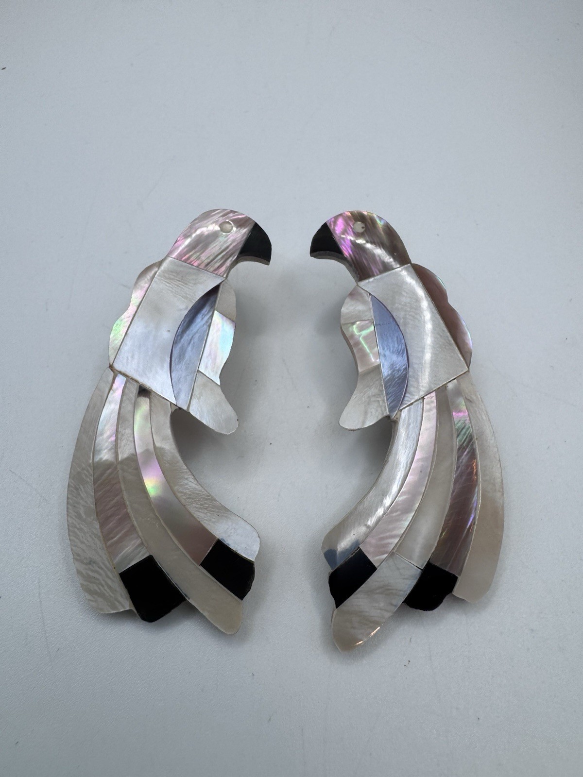 Vintage Hadley Inlaid Abalone & Mother of Pearl Bird Earrings