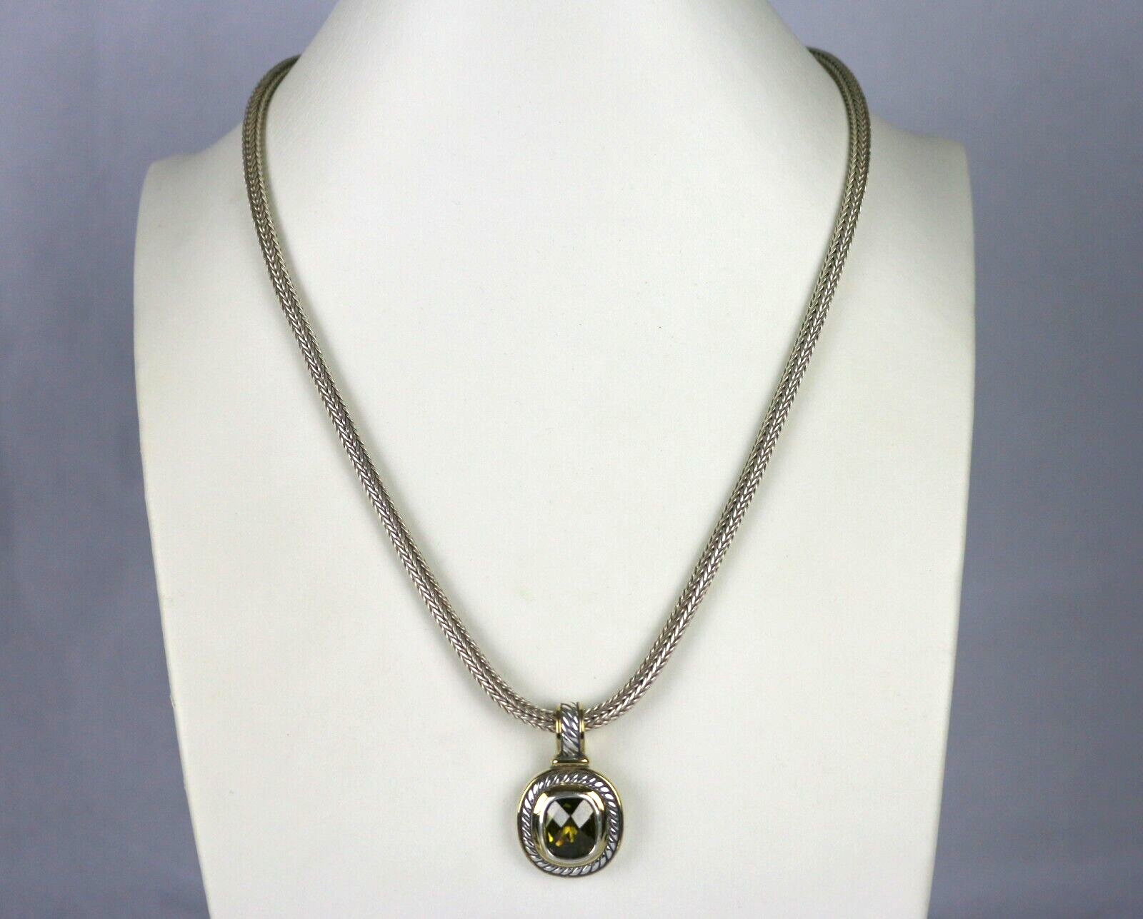 Vintage Sterling Silver 925 Spiga/ Wheat Chain w/ Green Peridot Pendant Necklace