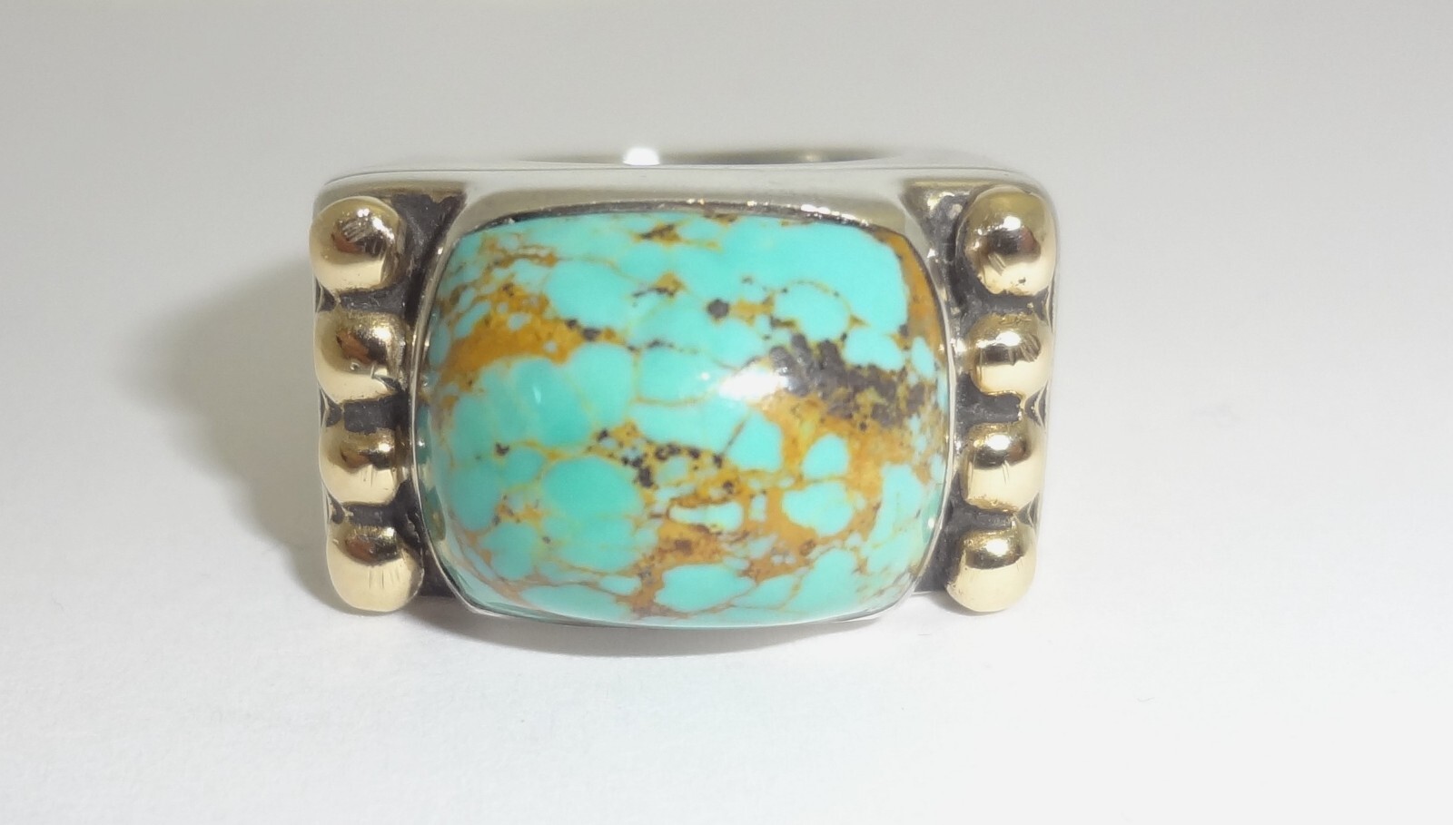 DIAN MALOUF 14K Yellow Gold Sterling Silver Turquoise Ring Size 5.25