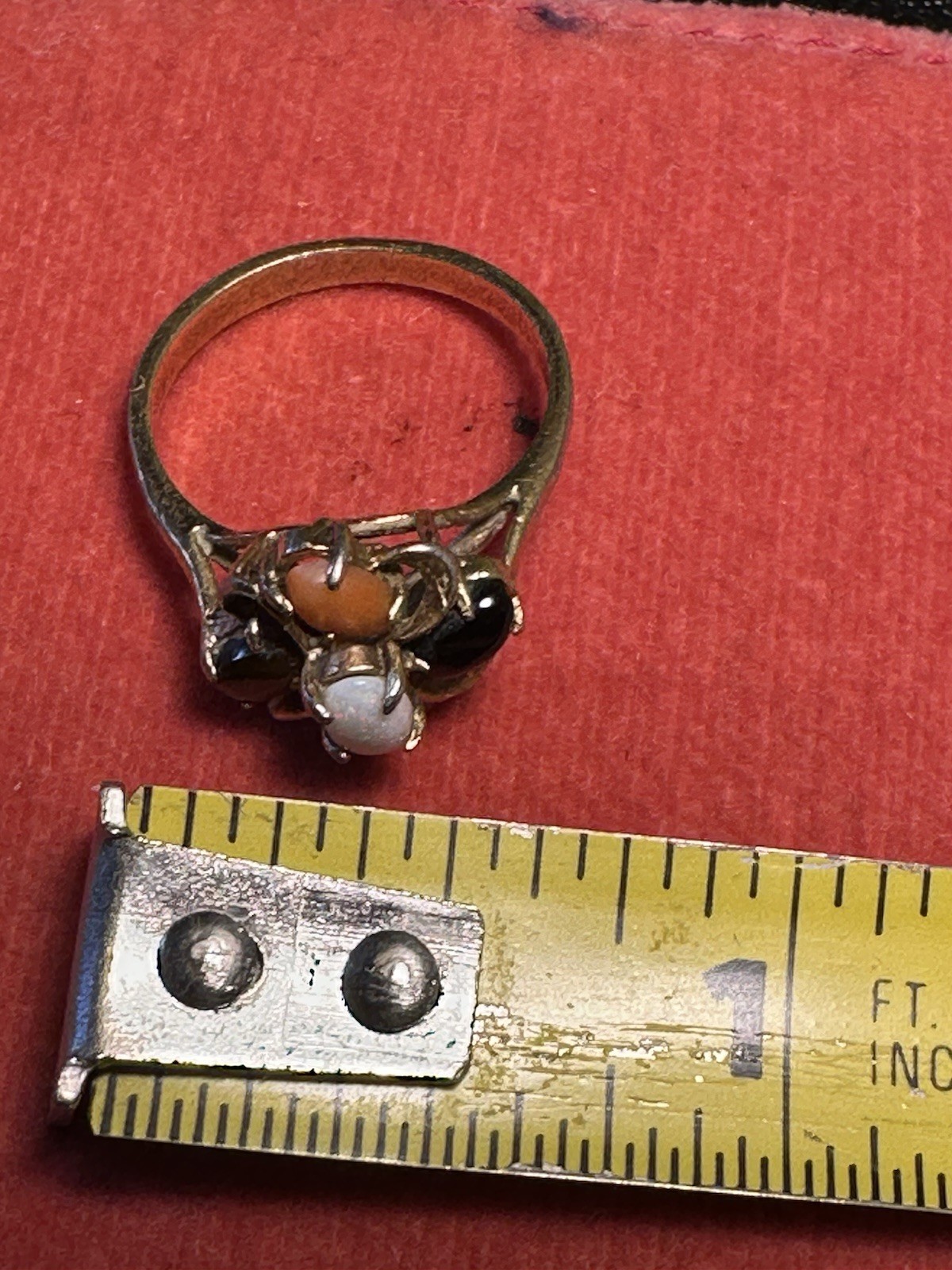 Vintage 5-Stone Multi Gem Cluster Ring | Opal Onyx Tiger’s Eye Jade Carnelian