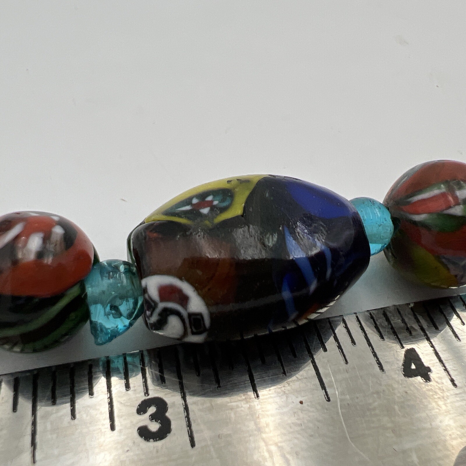 Vtg Murano Millefiori Venetian Oval Glass Different Shapes Bead Necklace