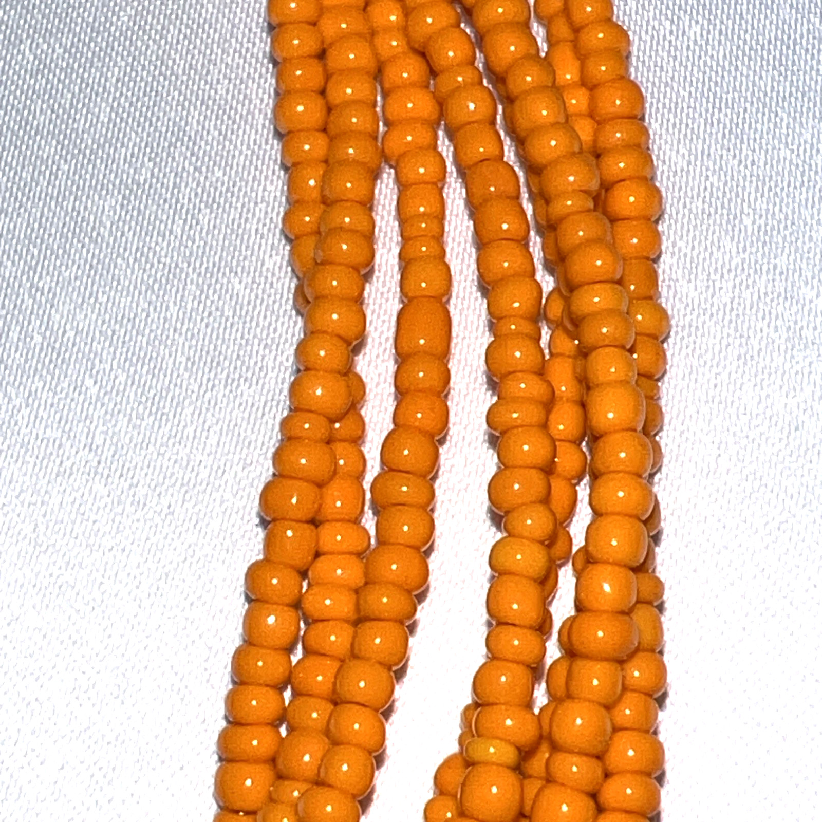 Vintage Brass & Yellow Glass Sead Bead Necklace Multistrand 21″