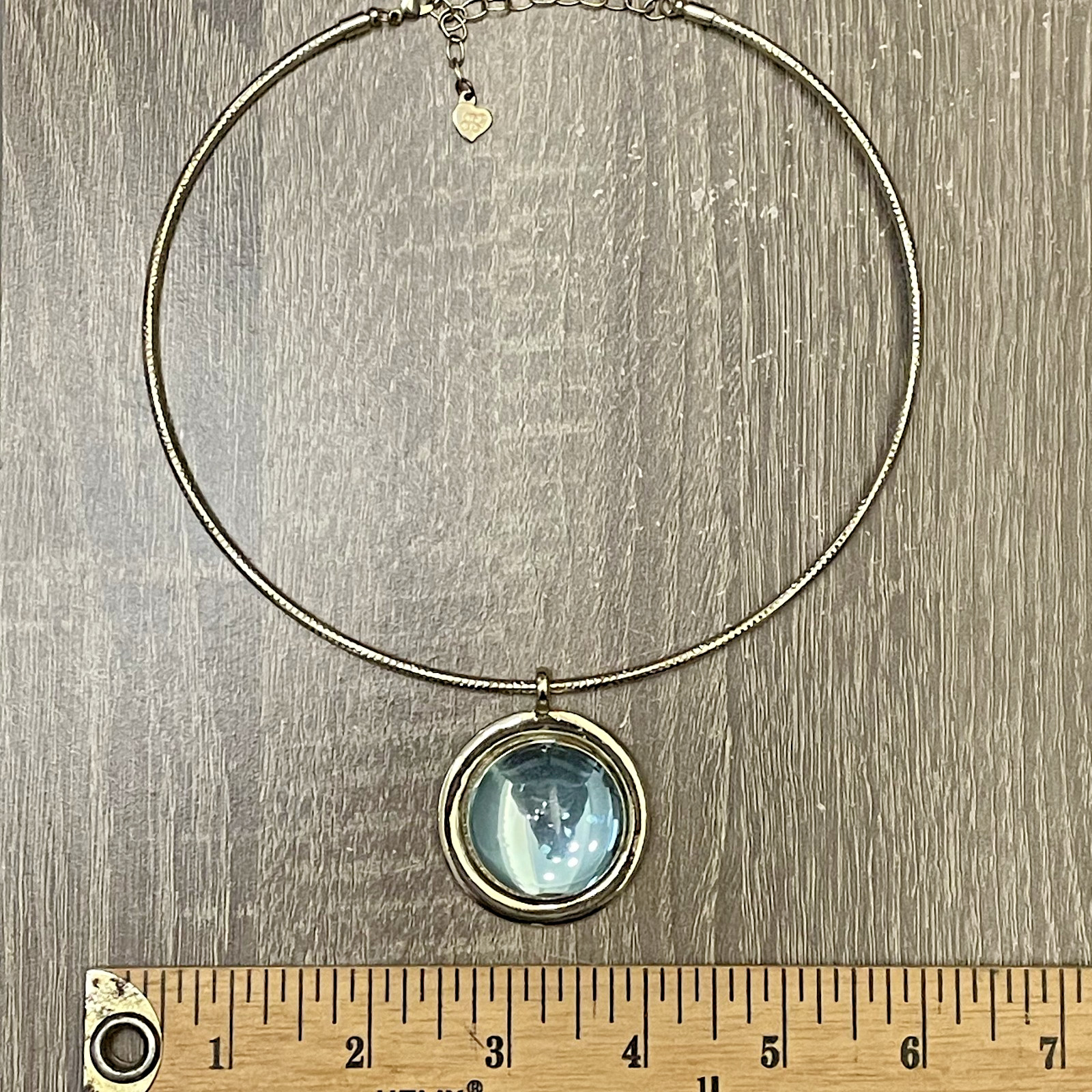 Vintage Flares Jewelry Gold Toned Snake Choker w/Light Blue Dome Crystal Pendant