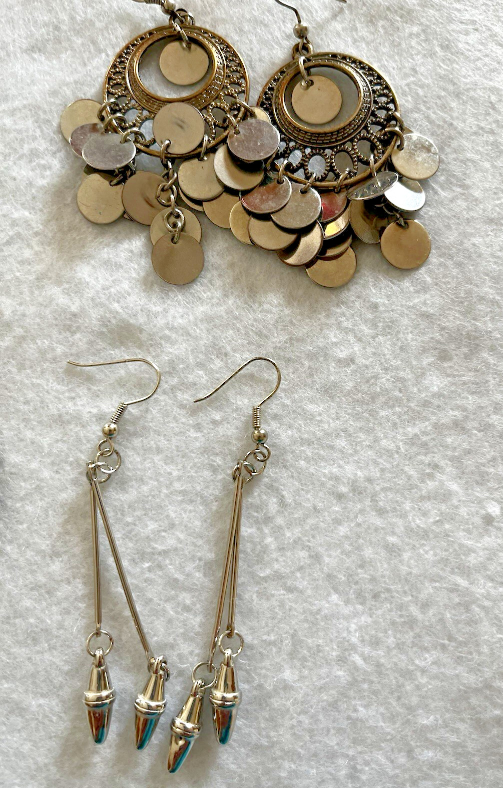 Lot of 10 pair of silver and gold tone dangle pierced earrings
