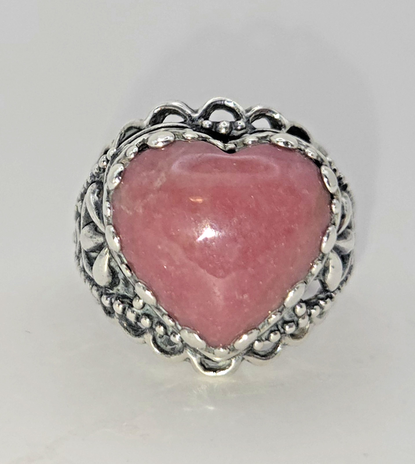 CAROLYN POLLACK SS PINK RHODONITE or RHODOCHROSITE HEART RING 7.25 GORGEOUS!