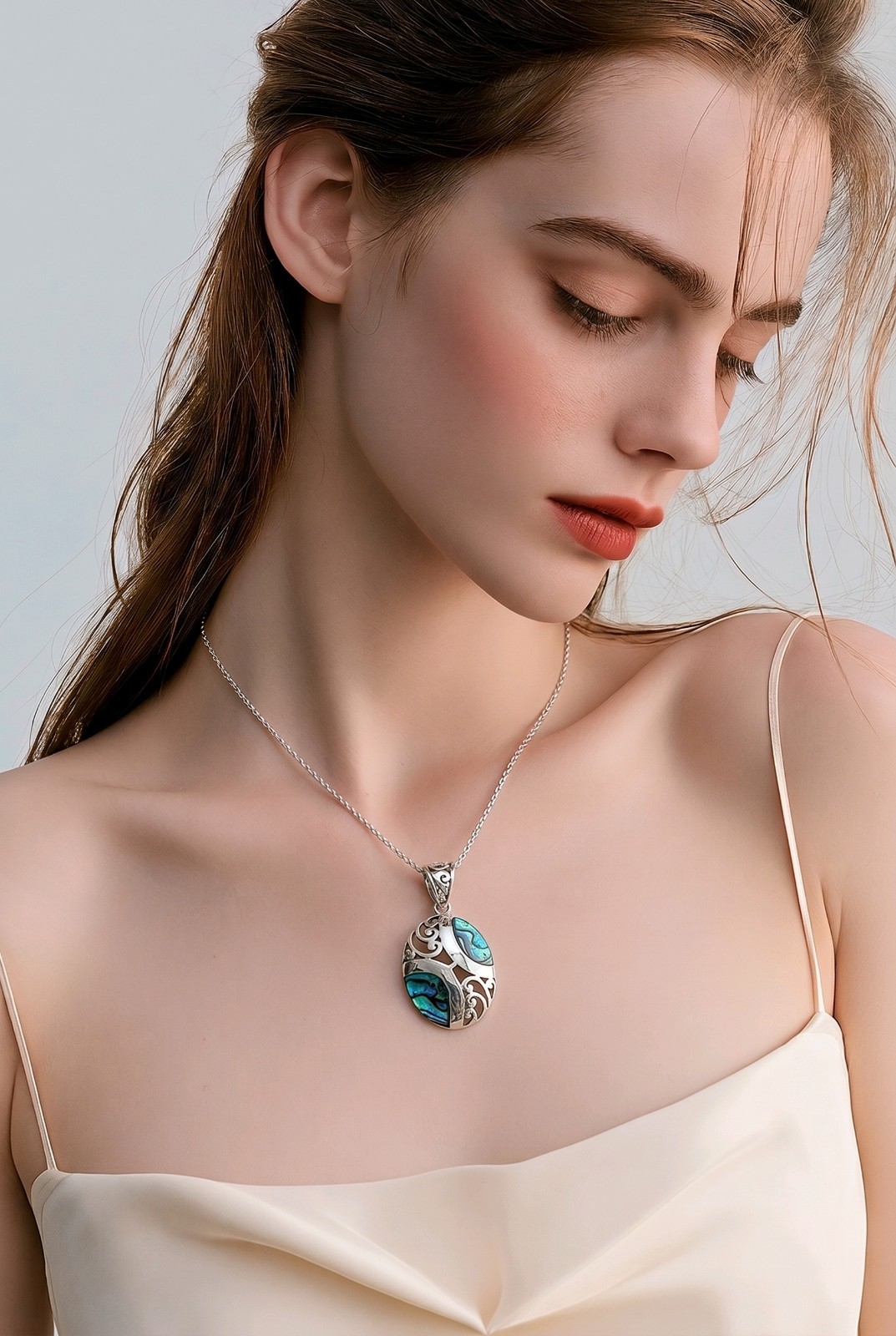Abalone Pendant Sterling Silver Paua Shell Necklace Bali Swirl Filigree 925