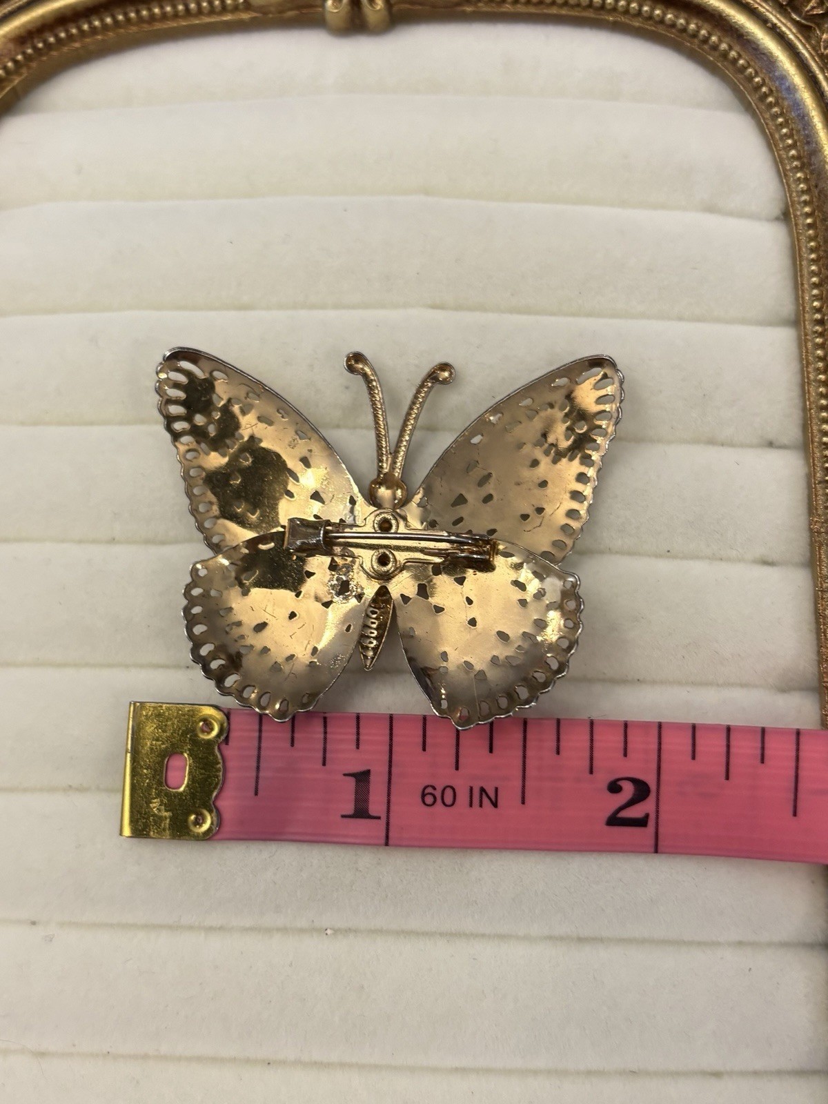 Vintage Filigree Brooch Gold Tone Pin Butterfly Cottage Garden Tea Party Boho