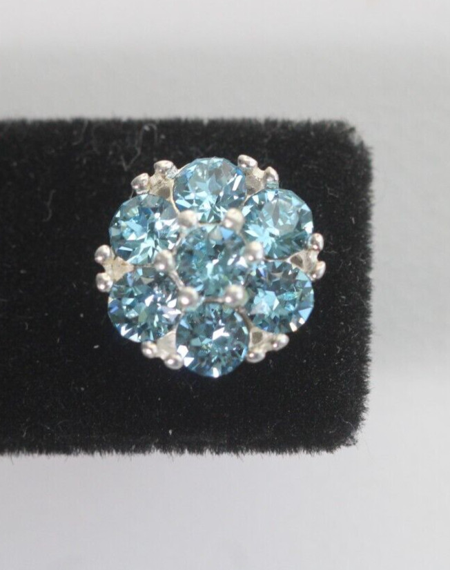 Vintage 925 Sterling Silver Swarovski Blue Crystal Flower Earrings NWT