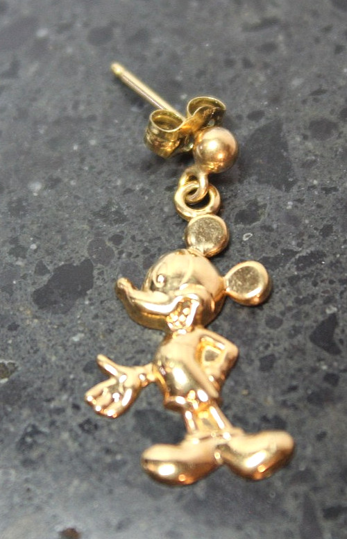 Vintage 14K Gold Filled GF Mickey Mouse Van Dell Single Post Earring / Pendant