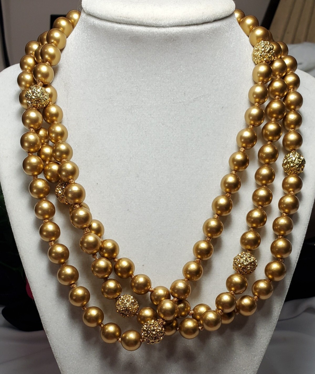 Vintage Gold Yellow Signed Multi Stranded Bead Necklace 18″